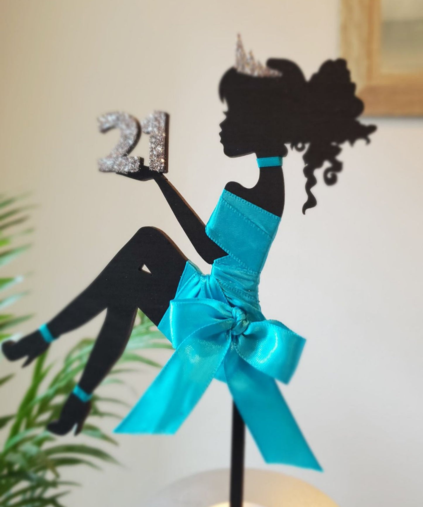 21st Birthday Cake Topper With Silhouette Satin Dress