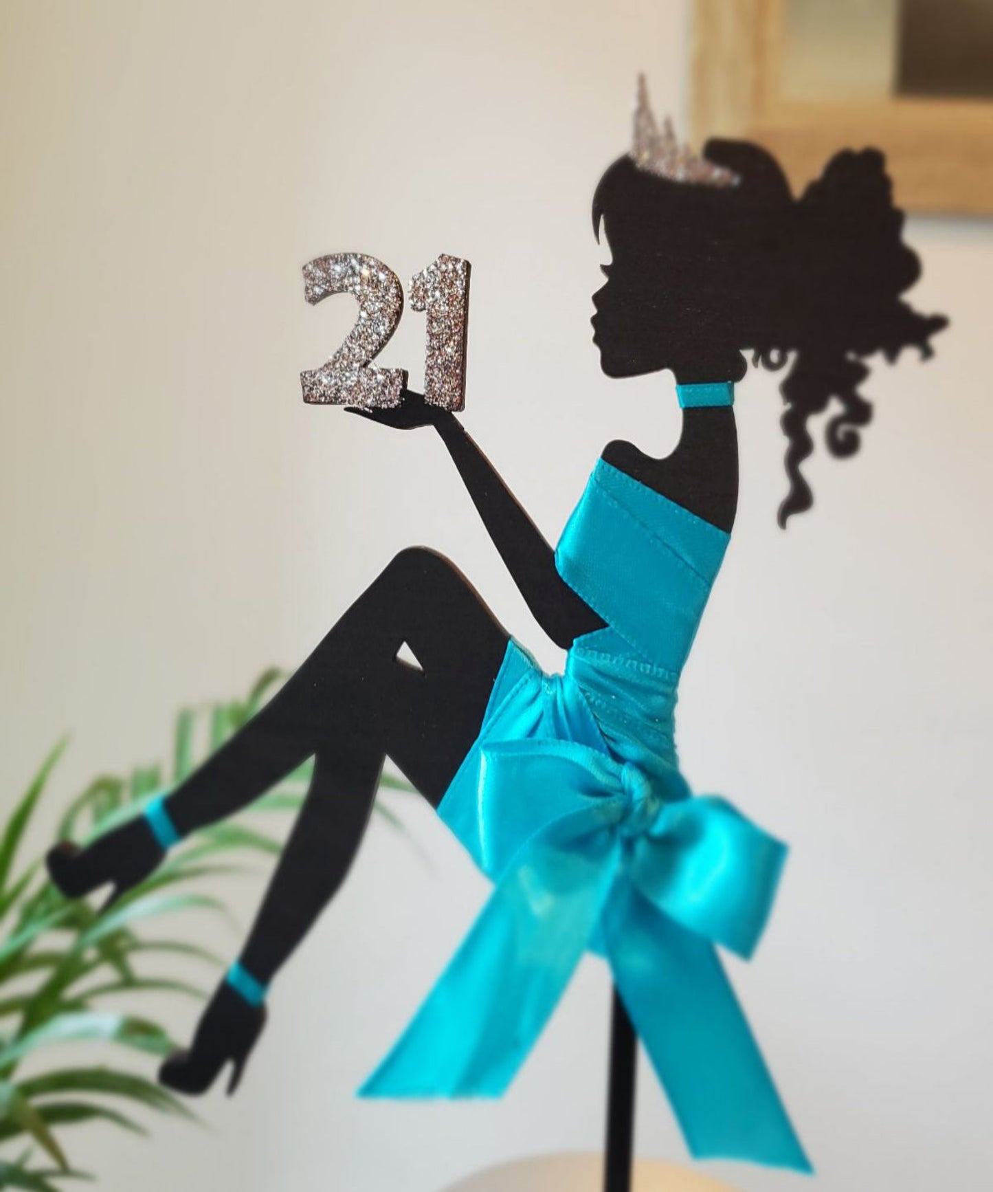 21st Birthday Cake Topper With Silhouette Satin Dress