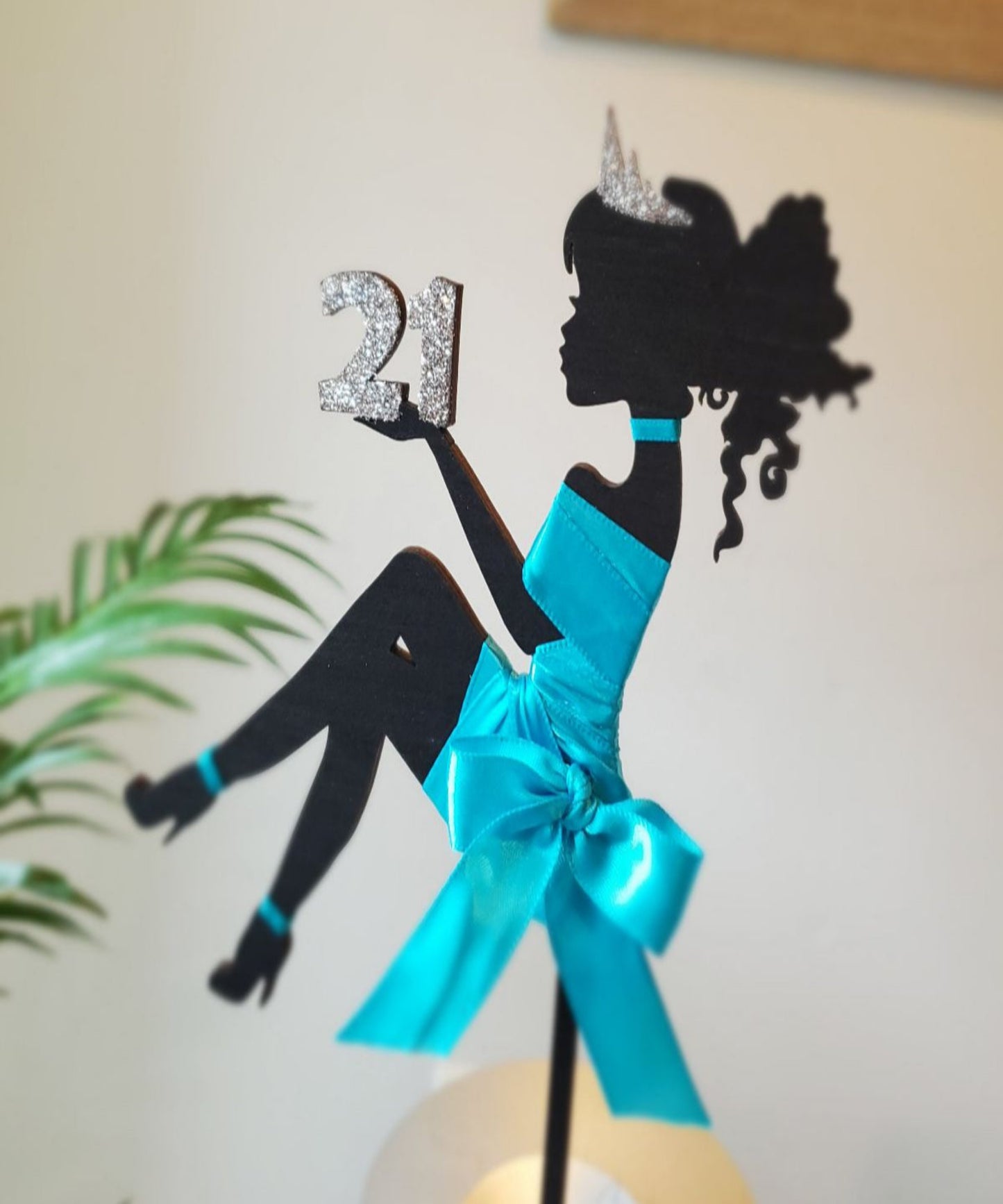 21st Birthday Cake Topper With Silhouette Satin Dress