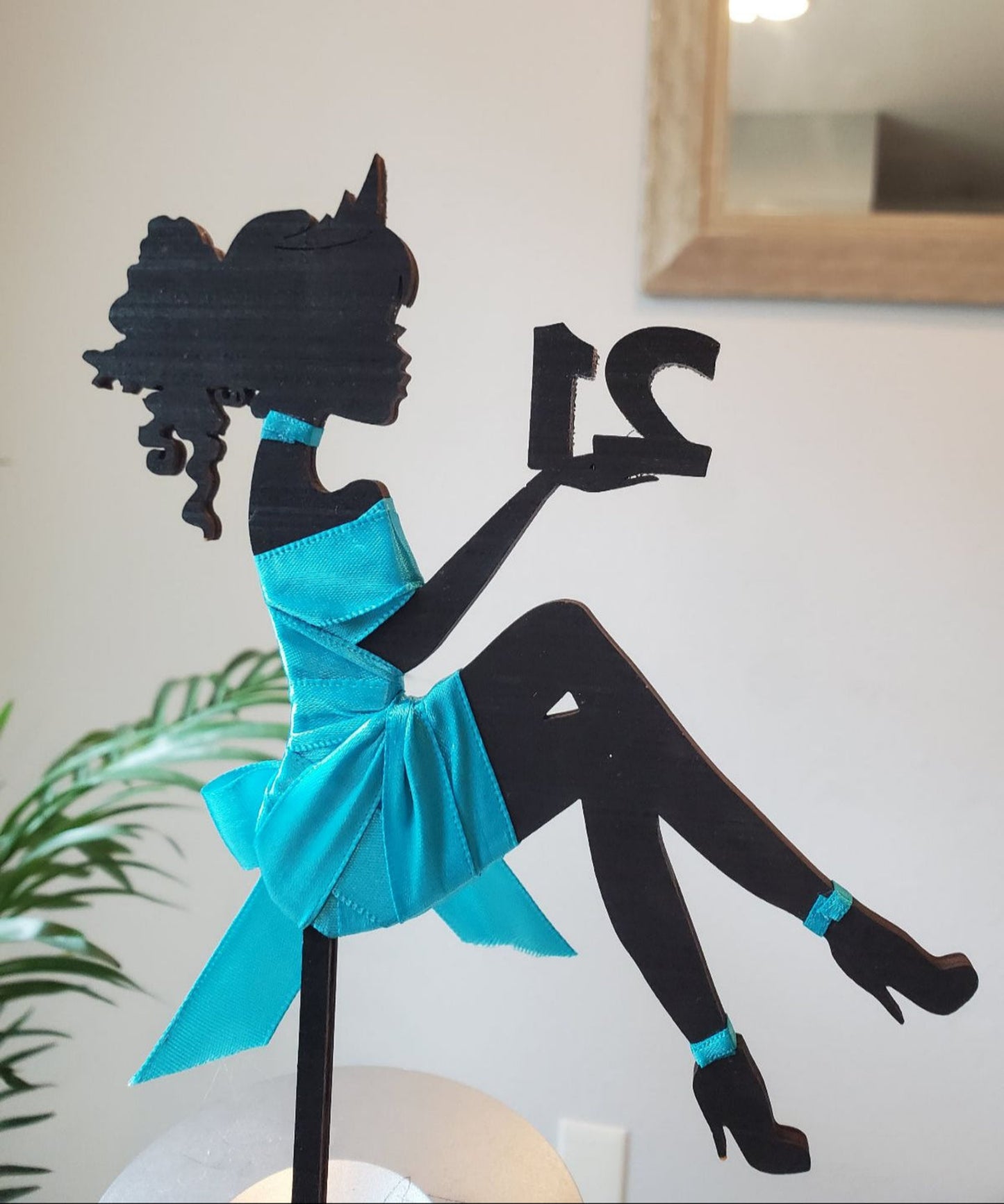 21st Birthday Cake Topper With Silhouette Satin Dress