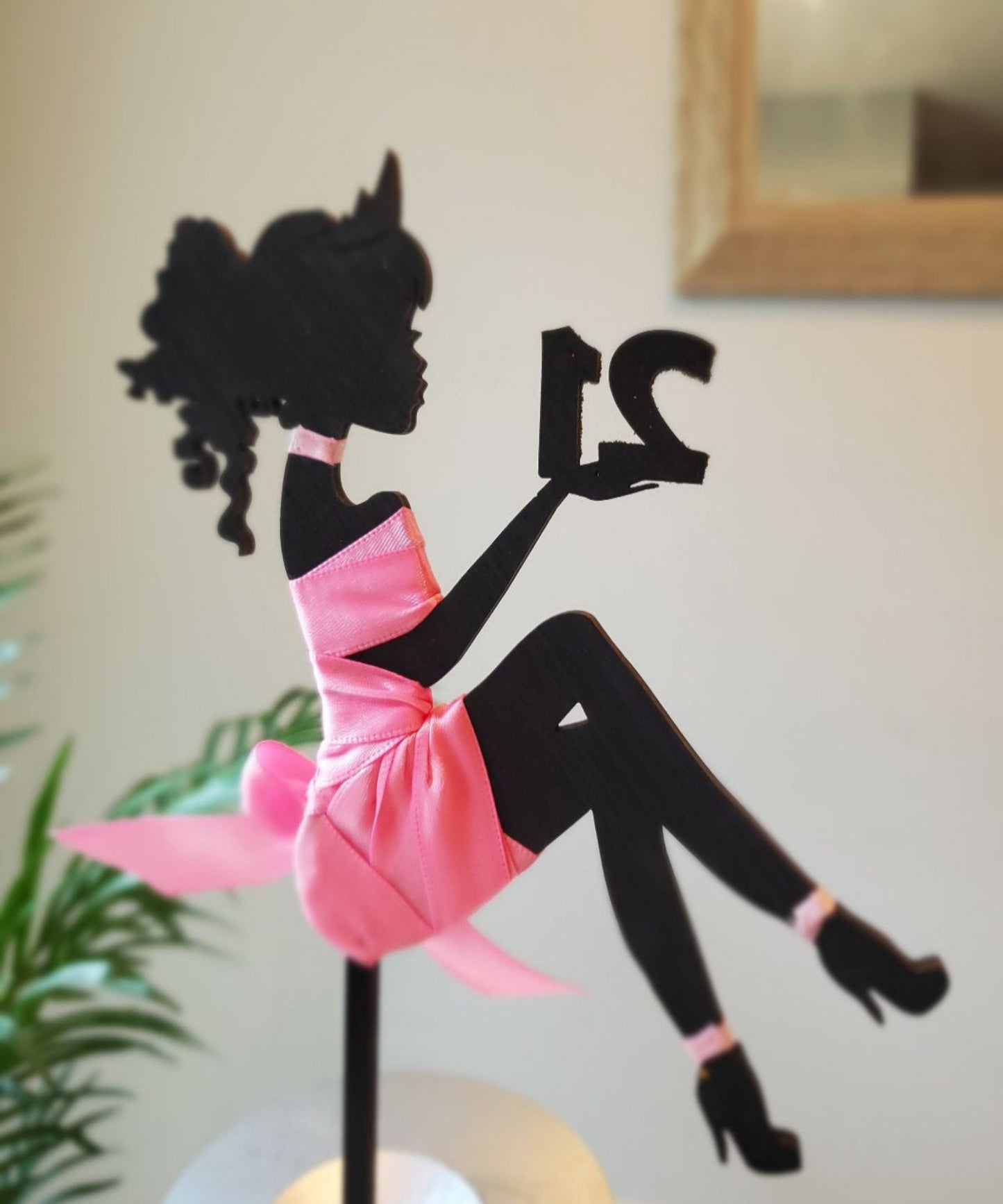 21st Birthday Cake Topper With Silhouette Satin Dress