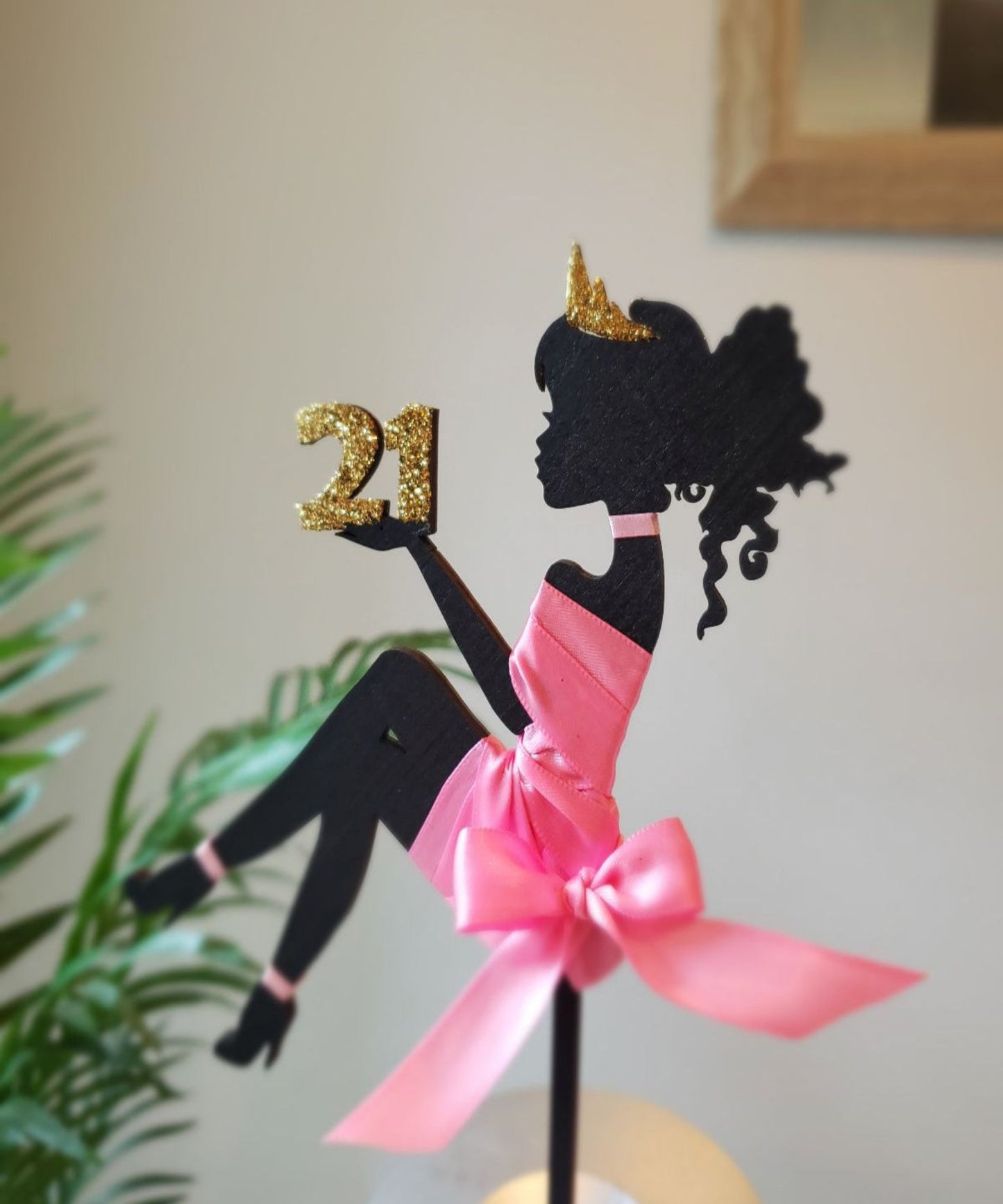 21st Birthday Cake Topper With Silhouette Satin Dress