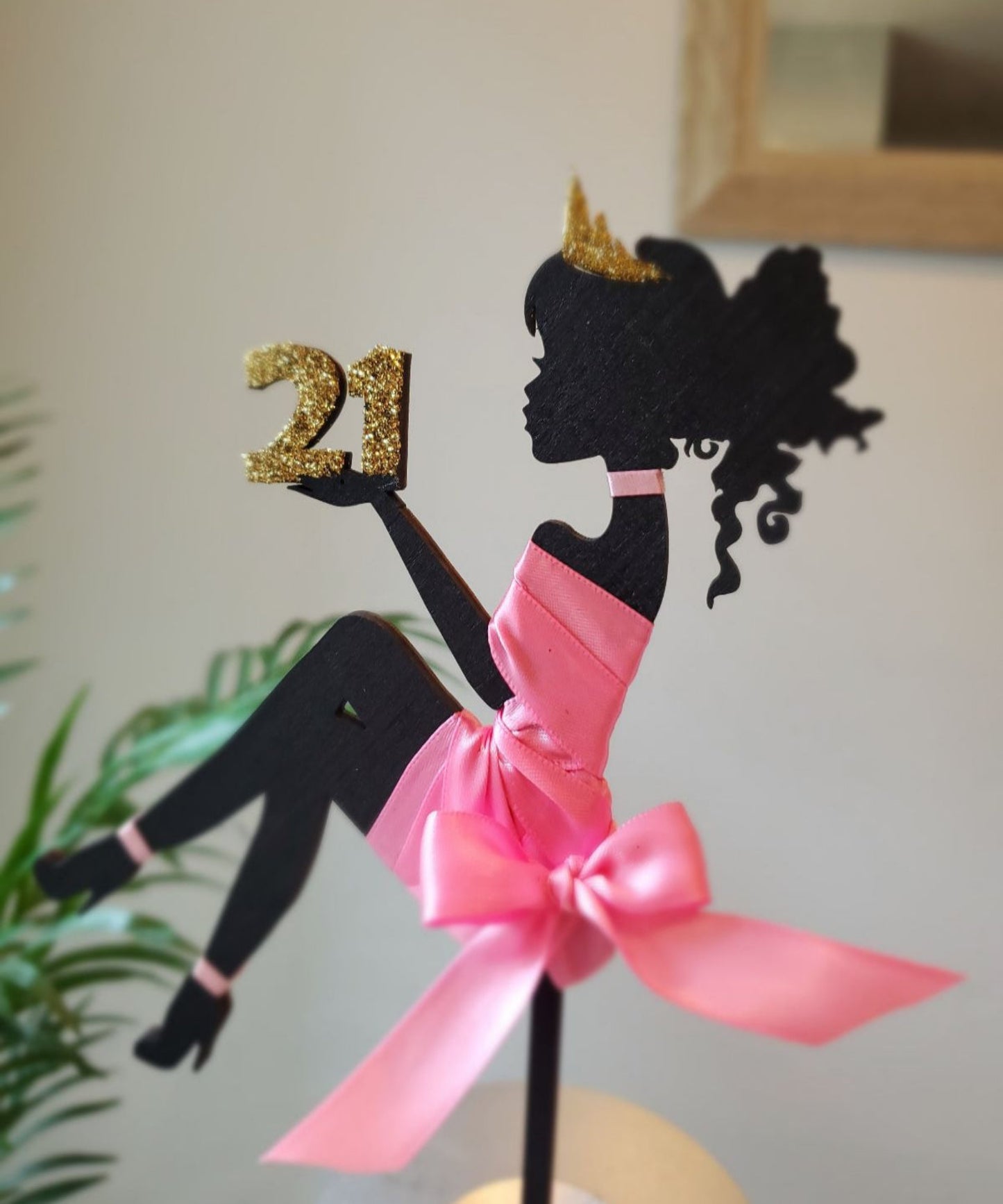 21st Birthday Cake Topper With Silhouette Satin Dress